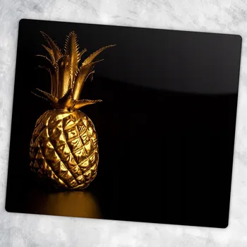 Obraz Kuchyňská Deska Tvrzené Sklo Servírovací s Grafikou Zlatý Ananas 60x52