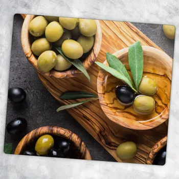 Obraz Kuchyňská Multifunkční Ozdobná Deska Tvrzené Sklo Zelené Olivy 60x52