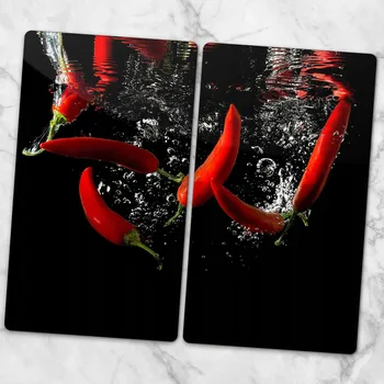 Obraz Skleněné kuchyňské desky tvrzené s grafikou 2 ks Chilli ve vodě 2x30x52