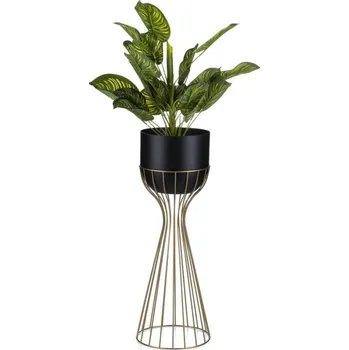 Stojan na květiny Kovový květináč LOFT 56x20 cm zlatá/černá