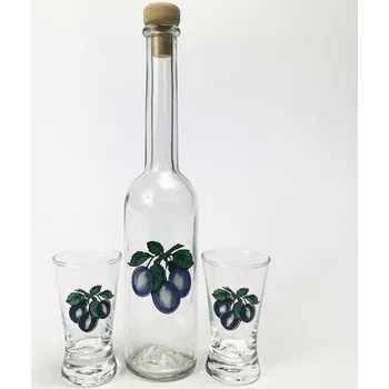 Sada 1x skleněná láhev a 2x sklenice na panáky čirá