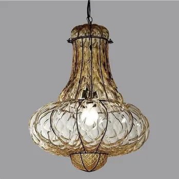 SIRU - Lustr na řetězu DOGE 1xE27/60W/230V pr. 30 cm béžová/černá benátské sklo