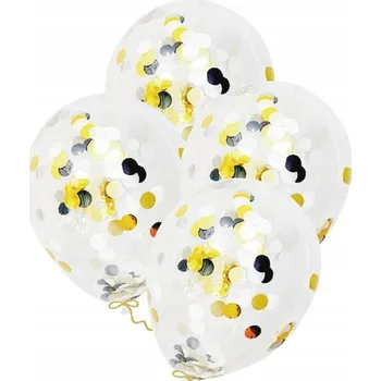 Balónek SADA BALÓNKŮ ZLATÉ A ČERNÉ S KONFETAMI NA NAROZENINOVOU OSLAVU DEKORACE
