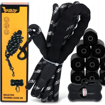 Vodítko pro psa VODÍTKO PRO PSA 3m REFLEXNÍ Treningové Vodítko ZÁSOBNÍK 200x SÁČKY NA PSI EXKREMENTY 5F