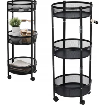 regál Pojízdný regál na kolečkách do koupelny, kuchyně, černý kovový, 37x88 cm