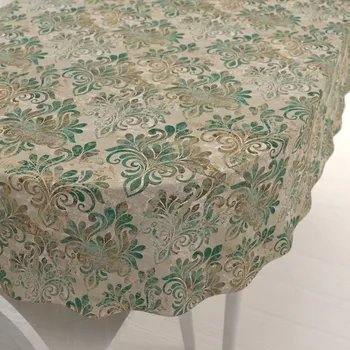 ubrus Sametový oválný ubrus Tamara TMR-049 Hnědo-zelený zámecký vzor na světle hnědém 50x100 cm