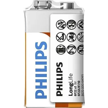Článková baterie Philips 6F22L1F/10 - Zinkochloridová baterie 6F22 LONGLIFE 9V 150mAh