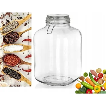 Dóza na potraviny ZAVAŘOVACÍ SKLENICE VELKÁ skleněná 5 L hermetická dóza s klipem na zavařování, potraviny, okurky