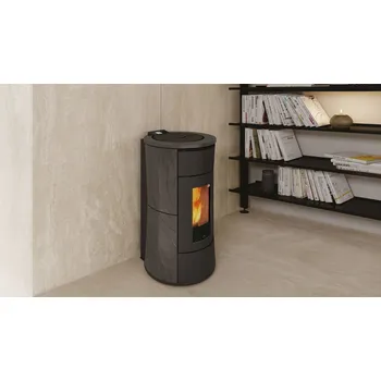 Krbová kamna Peletová kachlová kamna s výměníkem EK CHERIE H 14/11 kW EVO kachle šedá The Mind WiFi + AshKontrol