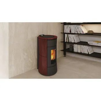 Krbová kamna Peletová kachlová kamna s výměníkem EK CHERIE H 14/11 kW EVO kachle bordo The Mind WiFi + AshKontrol