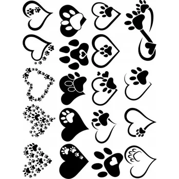 Tetování Dočasné tetování srdce tlapky psí kočičí A4