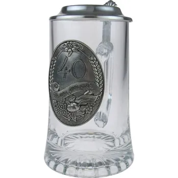 Sklenice Půllitr s cínovým víkem a číslicí "40" (Skleněný půllitr s cínovým víkem)