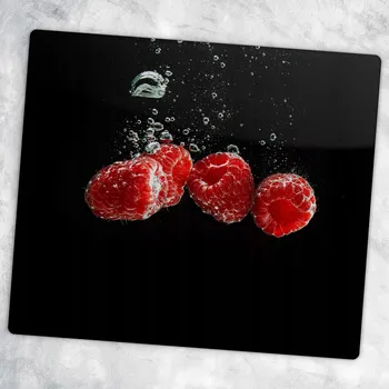 Kuchyňské prkénko Tvrzené Multifunkční Skleněné Prkénko na Krájení a Dekorace Ponořené Maliny 60x52 cm