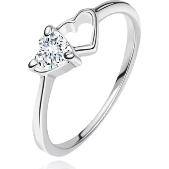 Prsten Stříbrný prsten 925 - prázdné a zirkonové srdíčko - Velikost: 58