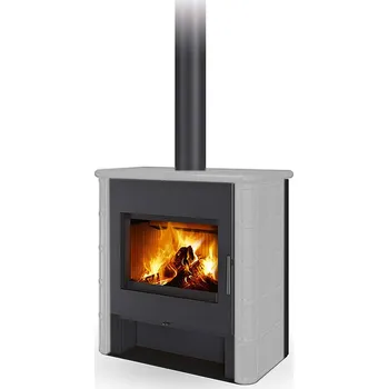 Krbová kamna ROMOTOP TELDE keramika rustik holubí šeď 51502 - krbová kamna s teplovodním výměníkem