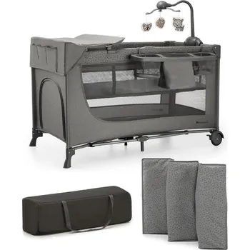 Dětská postýlka KINDERKRAFT - Cestovní postýlka JOY 2 s doplňky šedá