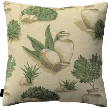 Polštář Povlak na polštář 50x50 béžovo-zelený s rostlinným motivem