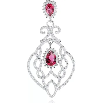 Přívěsek Stříbrný přívěsek 925, lístek s filigránovým zdobením, čiré a červené zirkony