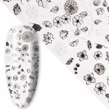 Přenosová Fólie na nehty pro hybridní gely 80 cm květina bílé květy Č. 1