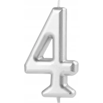 Dortová svíčka Narozeninová svíčka PartyPal číslice 4 stříbrná