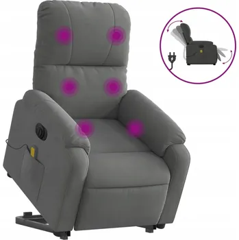 Křeslo Zvedací masážní křeslo, polohovací, tmavě šedé, mikrovlákno