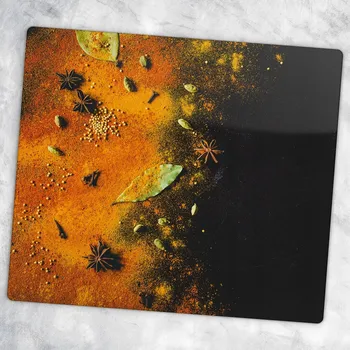 Kuchyňské prkénko Tvrzené Skleněné Kuchyňské Prkénko s Dekorativním Grafickým Vzorem Zelenina Koření 60x52