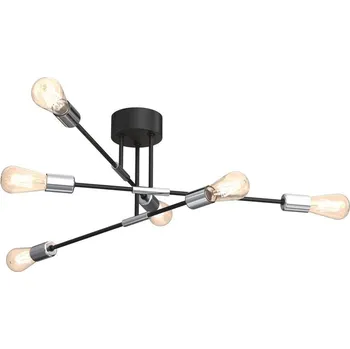 Lustr na tyči FLAME 6xE27/60W/230V černá/lesklý chrom