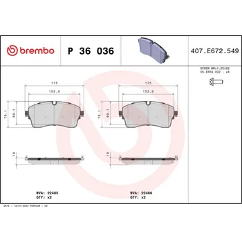 Brzdová destička Sada brzdových destiček, kotoučová brzda BREMBO P 36 036