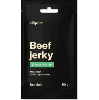 Sušené maso Vilgain Grass-Fed Hovězí jerky BIO – 5x&nbsp;mořská sůl 50&nbsp;g