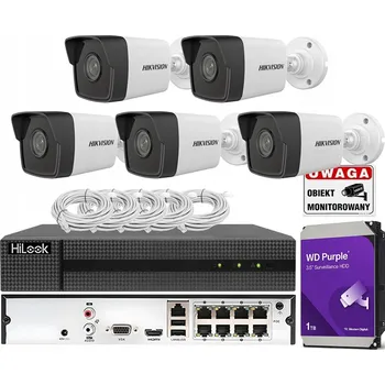 Bezpečnostní kamera Zestaw Monitoringu IP 5 kamer 4Mpx Hikvision Záznamník 8CH PoE Disk 1TB