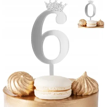 Obraz ZÁPICH DO DORTU ČÍSLICE ČÍSLICE 6 STŘÍBRNÁ ZRCADLOVÁ NA NAROZENINOVOU OSLAVU