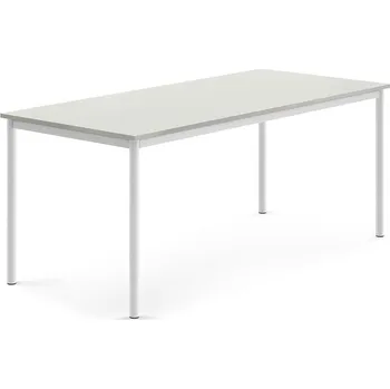 Jídelní stůl Stůl SONITUS, 1800x800x720 mm, bílé nohy, HPL deska tlumící hluk, šedá