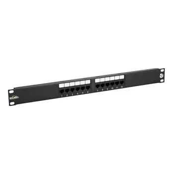Patch panel Solarix 19\" Patch panel 12 x RJ45 CAT5E UTP 150 MHz černý 1U, SX12-5E-UTP-BK