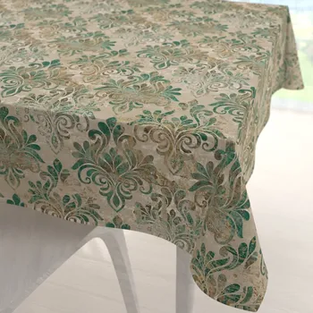 ubrus Sametový čtvercový ubrus Tamara TMR-049 Hnědo-zelený zámecký vzor na světle hnědém 40x40 cm