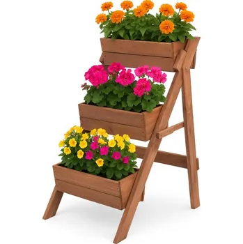 Květináč Dřevěný stojan na květiny 3patrový květináč vyrobený z přírodního dřeva