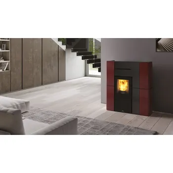 Krbová kamna Tenká peletová kamna s výměníkem EK BLADE H 15/13 kW kachle bordó The Mind WiFi