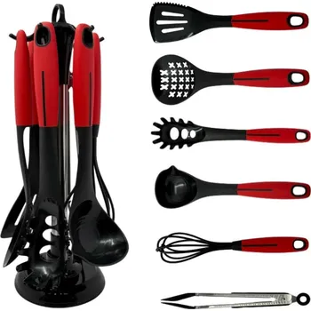 Sada kuchyňského náčiní DeLuxe Cheff 6dílná sada kuchyňského náčiní v otočném stojanu - červená