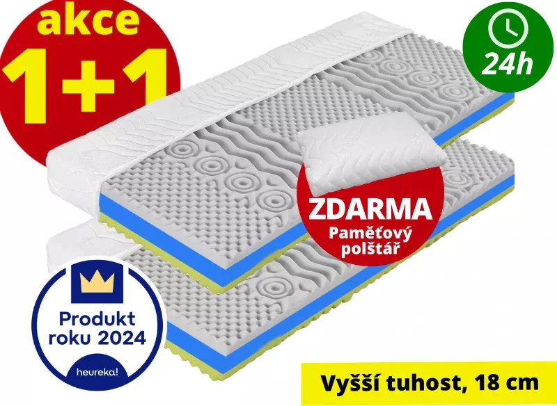 Matrace za hubičku.cz Favorit Hard 18 nejprodávanější tvrdší matrace, dvě strany tuhosti, 18 cm výška + paměťový polštář zdarma