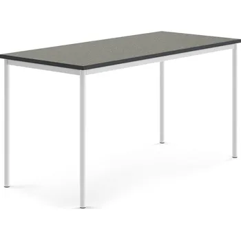 Jídelní stůl Stůl SONITUS, 1800x800x900 mm, bílé nohy, deska s linoleem, tmavě šedá