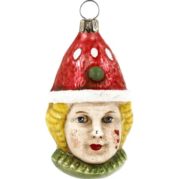 Vánoční ozdoba Sběratelská skleněná ozdoba na stromeček Klaun s červenou čepicí - vintage