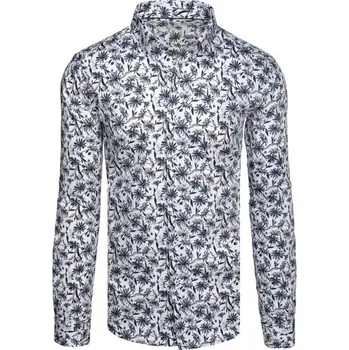 Pánská košile Dstreet Atraktivní bílá košile s květinovým modrým vzorem