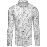 Dstreet Atraktivní bílá košile se vzorem šedých listů