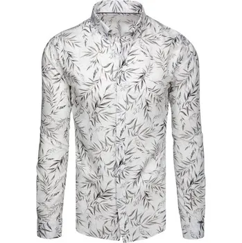 Pánská košile Dstreet Atraktivní bílá košile se vzorem šedých listů