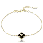 1250 MINET Pozlacený stříbrný náramek čtyřlístek s černou perletí