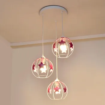 Dětské svítidlo Dětský lustr na lanku STARS 3xE27/15W/230V růžová/bílá