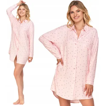 Dámské pyžamo NOČNÍ KOŠILE s dlouhým rukávem, puntíkovaná, volná viskóza Moraj - XL