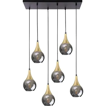 Lustr na lanku LACRIMA SMOKY 6xE27/60W/230V černá/zlatá/kouřová černá