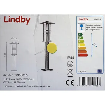 Lampička Lindby Lindby - Venkovní lampa ERINA 1xE27/60W/230V IP44 + záruka 3 roky