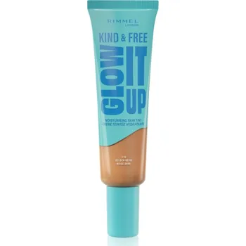 Přípravek na tvář Rimmel Kind & Free Glow It Up lehký hydratační make-up odstín 210 Golden Beige 30 ml