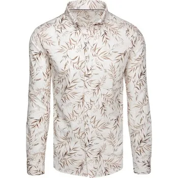 Pánská košile Dstreet Atraktivní bílá košile s hnědým vzorem listů